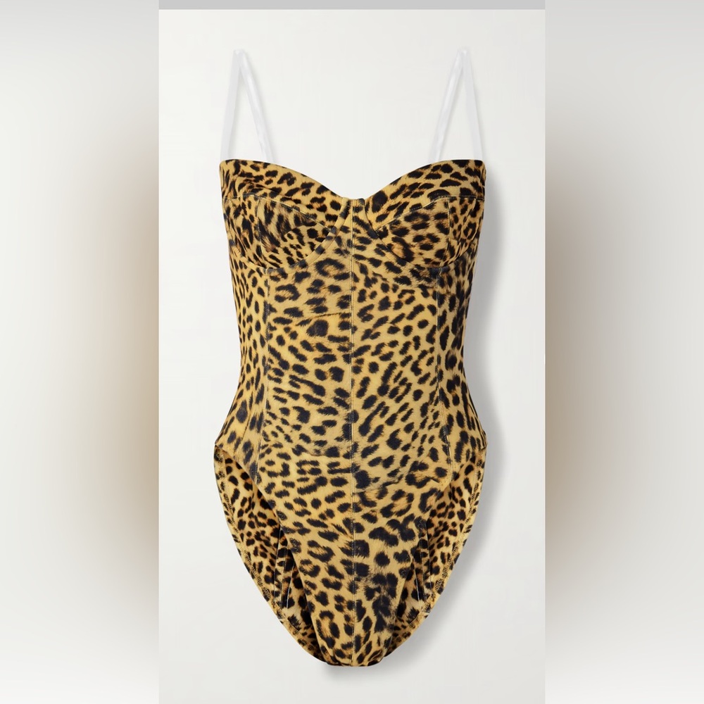 Norma Kamali Mio Leopard strapless one piece Swimsuit L